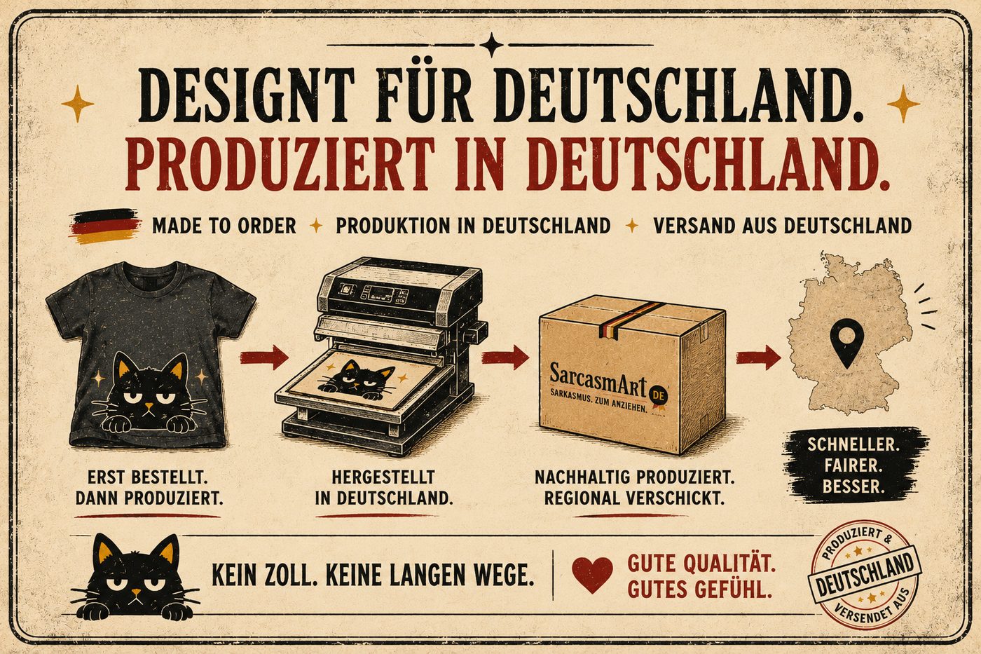 Designt für Deutschland, produziert in Deutschland: erst bestellt, dann produziert, regional verschickt.